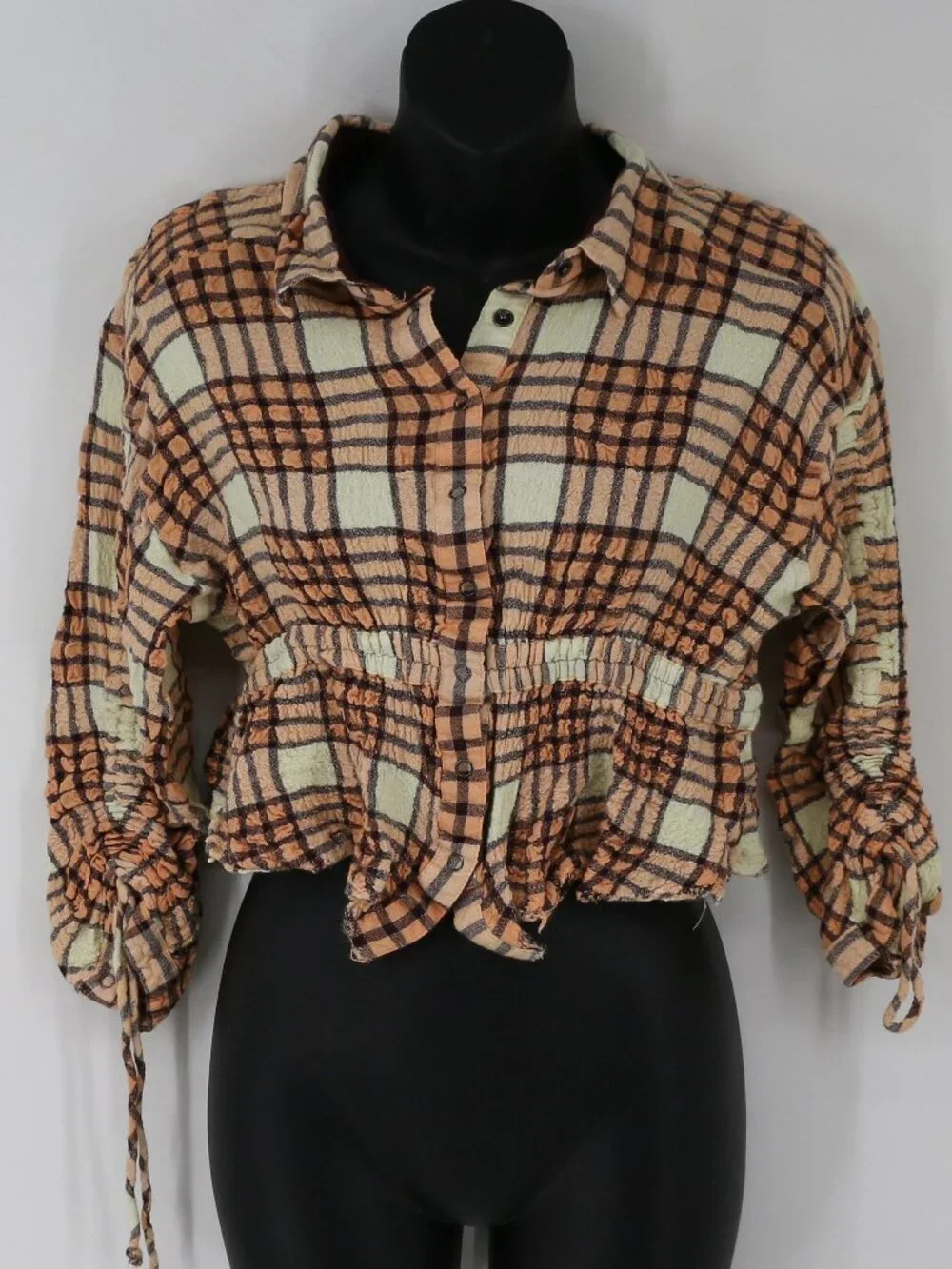 Free People We The Free Pacific Dawn Drawstring Plaid Shirt Orange Size Med Wool